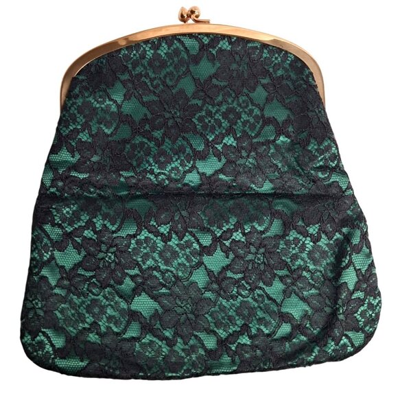 Vintage Mel-Ton Lace Evening Clutch With Gold-Tone Frame & Snap Closure Black Fl - Picture 1 of 10